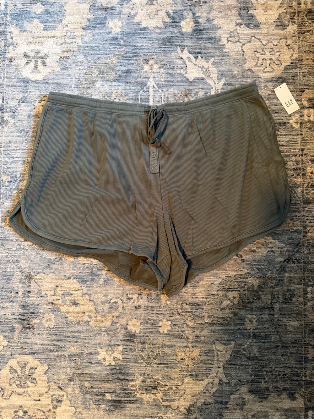 GAP Olive Ribbed Drawstring Lounge Shorts